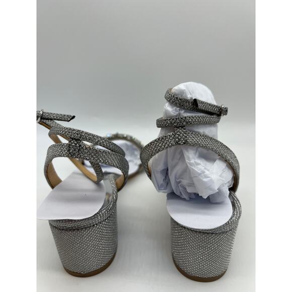 Badgley Mischka Women's Jada Ankle Wrap Block Heel Silver MP5316 Size 8 NIB - Picture 7 of 16